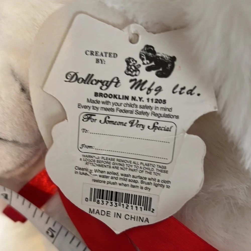 Dollcraft White Valentine Plush Bear  NWT